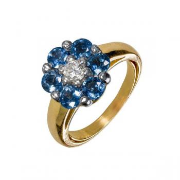 Zlatý prsten s přírodním diamantem a safíry Zlatý prsten s přírodním diamantem a safíry