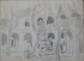 Adolf Kašpar - Nádvoří s kašnou Adolf Kašpar - Nádvoří s kašnou