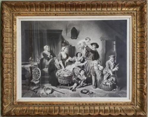 Mědirytina domácí štěstí signovaná Mědirytina domácí štěstí signovaná