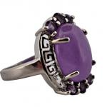 Stříbrný prsten s levandulovým jadeitem a ametysty Stříbrný prsten s levandulovým jadeitem a ametysty