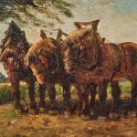 Olejomalba – Sedlák s koňmi při odpočinku Olejomalba – Sedlák s koňmi při odpočinku