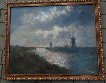 Obraz olej noční pohled na větrné mlýny Obraz olej noční pohled na větrné mlýny