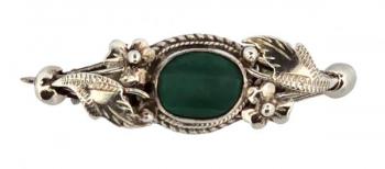 Stříbrná florální brož s malachitem Stříbrná florální brož s malachitem