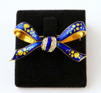 Zlatá brož se smaltem a diamanty Zlatá brož se smaltem a diamanty