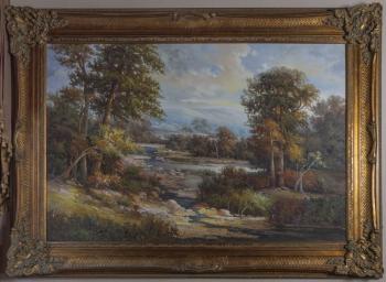 69. Podzimní krajina se stromy a říčkou 69. Podzimní krajina se stromy a říčkou