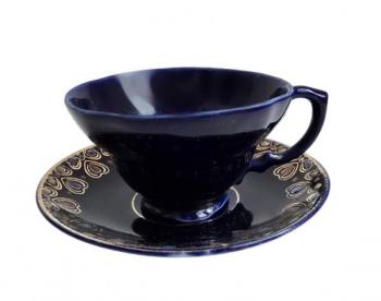 Starožitný kobaltový šálek s podšálkem Starožitný kobaltový šálek s podšálkem