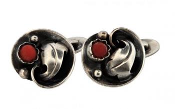 Stříbrné secesní manžetové knoflíčky s přírodním k Stříbrné secesní manžetové knoflíčky s přírodním k