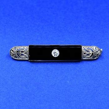 Zlatá art deco brož s onyxem a briliantem Zlatá art deco brož s onyxem a briliantem
