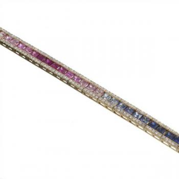Zlatý náramek s brilianty a barevnými safíry Zlatý náramek s brilianty a barevnými safíry