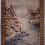Japonský vyšívaný panel „Jezero pod horou Fudži“ Japonský vyšívaný panel „Jezero pod horou Fudži“
