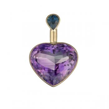 Zlatý přívěsek s přírodním ametystem a safírem Zlatý přívěsek s přírodním ametystem a safírem