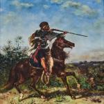 Olejomalba – jezdec s puškou, signováno Cram Olejomalba – jezdec s puškou, signováno Cram