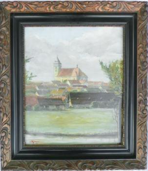 Obraz městečko DAČICE , sign. KROUPA, Obraz městečko DAČICE , sign. KROUPA,