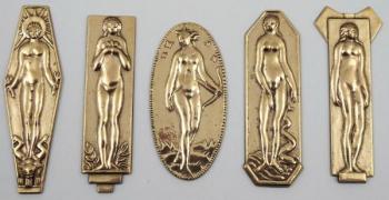 Bronzové medailony s dívčími akty - 5 ks Bronzové medailony s dívčími akty - 5 ks