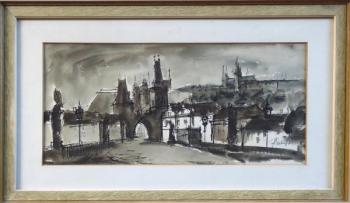 Rubeš - Na Karlově mostě s výhledem na Hradčany Rubeš - Na Karlově mostě s výhledem na Hradčany