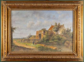 144. Krajina se stavením a mostem 144. Krajina se stavením a mostem