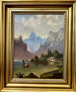 Alpská krajina s plachetnicí Alpská krajina s plachetnicí