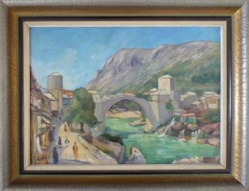 Richard Uherek - Pohled na Mostar s mostem Richard Uherek - Pohled na Mostar s mostem