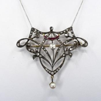 Zlatý secesní kolier - brož Zlatý secesní kolier - brož