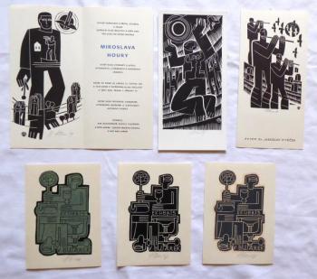 Miroslav Houra - 3 x Exlibris, Pozvánka, PF 1979,  Miroslav Houra - 3 x Exlibris, Pozvánka, PF 1979,