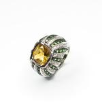 Briliantový prsten s citrínem a zelenými granáty Briliantový prsten s citrínem a zelenými granáty