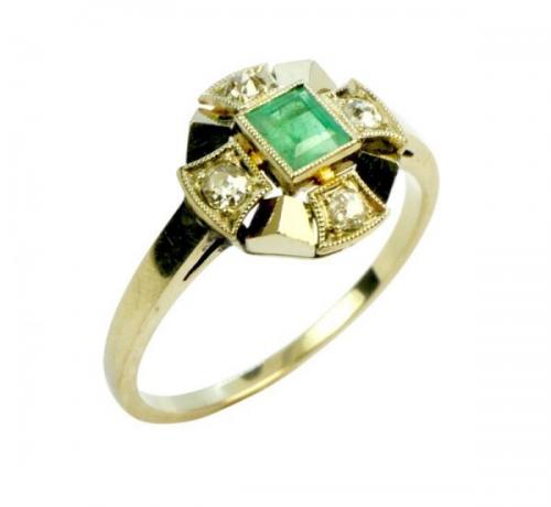 Briliantový prsten se smaragdem, Art Deco Briliantový prsten se smaragdem, Art Deco