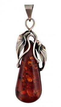 STŘÍBRNÝ VELKÝ KVĚTINOVÝ PŘÍVĚSEK S JANTAREM STŘÍBRNÝ VELKÝ KVĚTINOVÝ PŘÍVĚSEK S JANTAREM