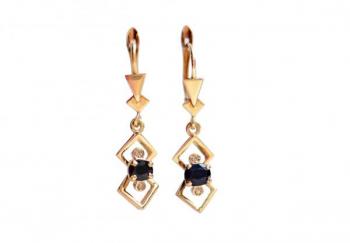 Luxusní zlaté náušnice se safíry a diamanty Luxusní zlaté náušnice se safíry a diamanty
