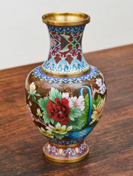 Cloisonné vázy – hnědé, ručně zdobené Cloisonné vázy – hnědé, ručně zdobené