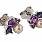 Stříbrné náušnice s tanzanitem, perlou, ametystem  Stříbrné náušnice s tanzanitem, perlou, ametystem