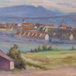 J. Emler - Pohled na městečko s kostelní věží J. Emler - Pohled na městečko s kostelní věží