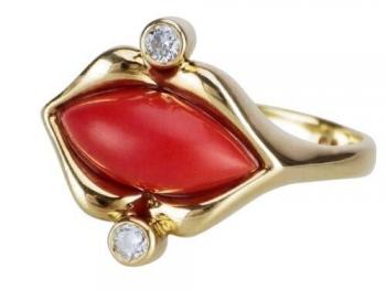 Zlatý prsten - DIAMANTY - KORÁL - POP ART styl Zlatý prsten - DIAMANTY - KORÁL - POP ART styl