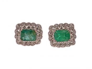 Zlaté náušnice se smaragdy a brilianty Zlaté náušnice se smaragdy a brilianty