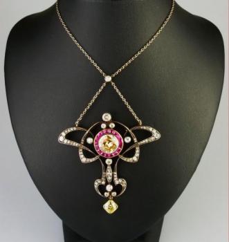 Secesní zlatý kolier s diamanty Secesní zlatý kolier s diamanty