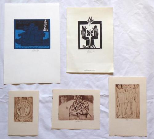 Miroslav Houra - 4x Ex libris, 1x barevný linoryt Miroslav Houra - 4x Ex libris, 1x barevný linoryt