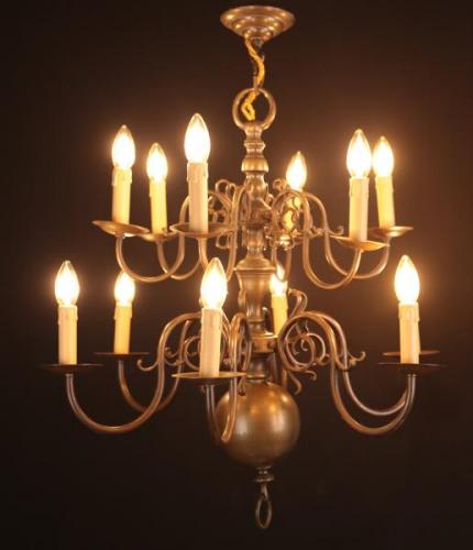 Starožitný holandský lustr z bronzu dvoupatrový Starožitný holandský lustr z bronzu dvoupatrový