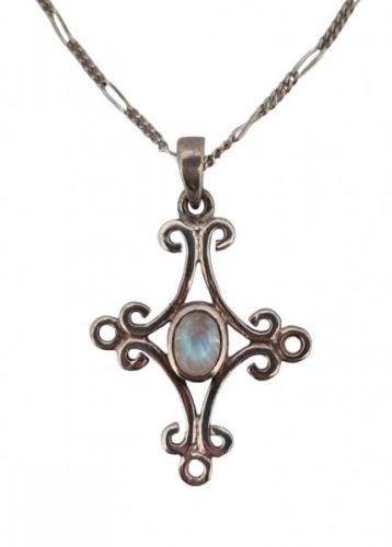 STŘÍBRNÝ SET ZDOBENÝ KŘÍŽEK S MĚSÍČNÍM KAMENEM STŘÍBRNÝ SET ZDOBENÝ KŘÍŽEK S MĚSÍČNÍM KAMENEM