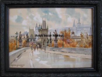 Schmidt Oskar : Praha - Na Karlově mostě, dat.1938 Schmidt Oskar : Praha - Na Karlově mostě, dat.1938