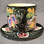 Šálek s podšálkem, ruční malba, zn. Klenčí Šálek s podšálkem, ruční malba, zn. Klenčí