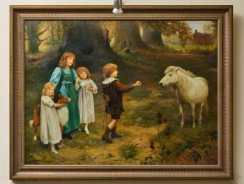 Ochočení poníka – olej na desce Ochočení poníka – olej na desce