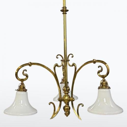 Secesní mosazný lustr, Rakousko - Uhersko, 1910 Secesní mosazný lustr, Rakousko - Uhersko, 1910