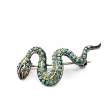 Stříbrná brož s tyrkysy, had Stříbrná brož s tyrkysy, had