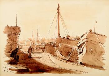 Přístav ve francouzském městečku Přístav ve francouzském městečku