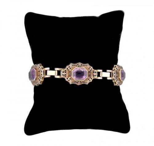 STŘÍBRNÝ ART DECO NÁRAMEK S AMETYSTY STŘÍBRNÝ ART DECO NÁRAMEK S AMETYSTY