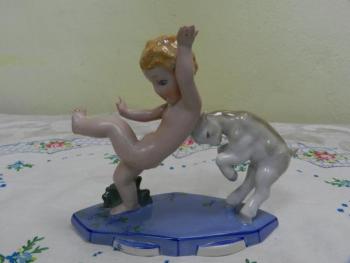 Chlapec s kozlíkeml Royal Dux Czechoslovakia Chlapec s kozlíkeml Royal Dux Czechoslovakia