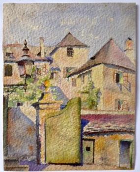 Staropražské zákoutí s lucernou, vraty a střechami Staropražské zákoutí s lucernou, vraty a střechami