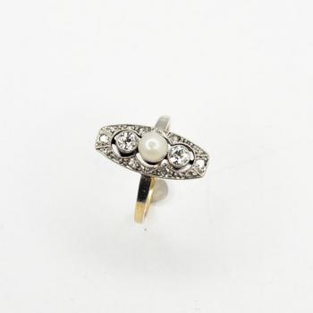 Briliantový prsten s perlou, Art Deco Briliantový prsten s perlou, Art Deco