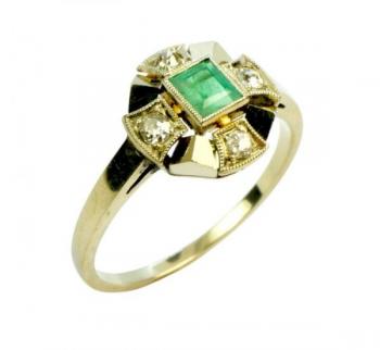 Briliantový prsten se smaragdem, Art Deco Briliantový prsten se smaragdem, Art Deco