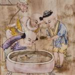 Čínský porcelánový panel s malbou dětí Čínský porcelánový panel s malbou dětí