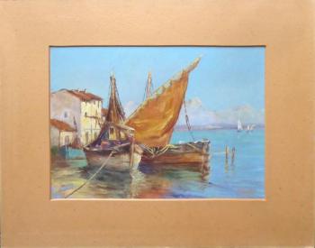 Ladislav Vyšnský - Plachetnice v přístavu ostrova Ladislav Vyšnský - Plachetnice v přístavu ostrova